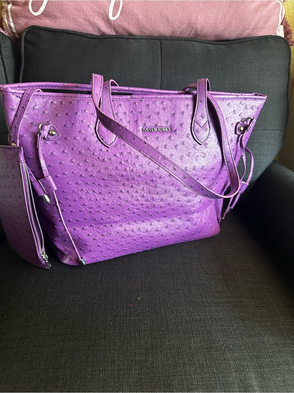 Sassy Jones Purple Ostrich Tote Bag